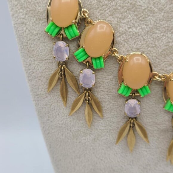 J Crew Peach Green Resin Gold Tone with Fringe Statement Necklace - Picture 10 of 10